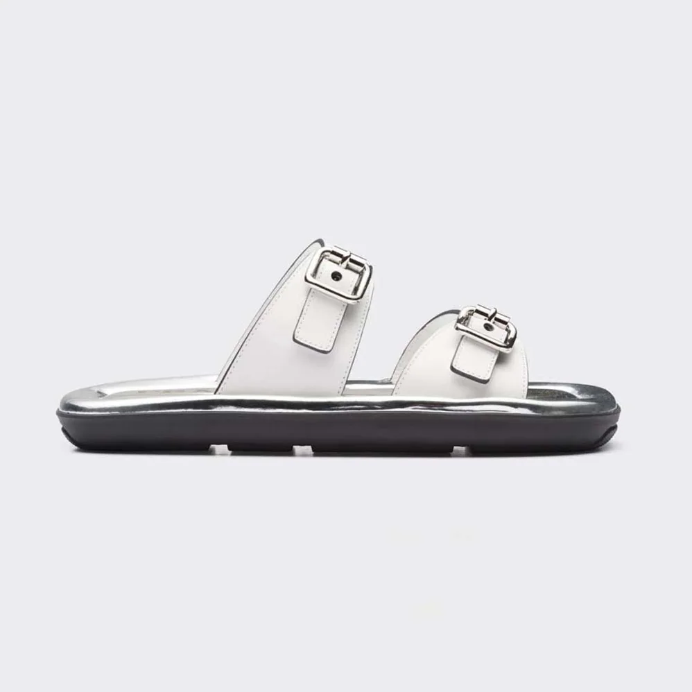 Prada Leather Sandals With Metal Buckle on the Upper for Women in Silver Prada Leather Sandals With Metal Buckle on the Upper for Women in Silver