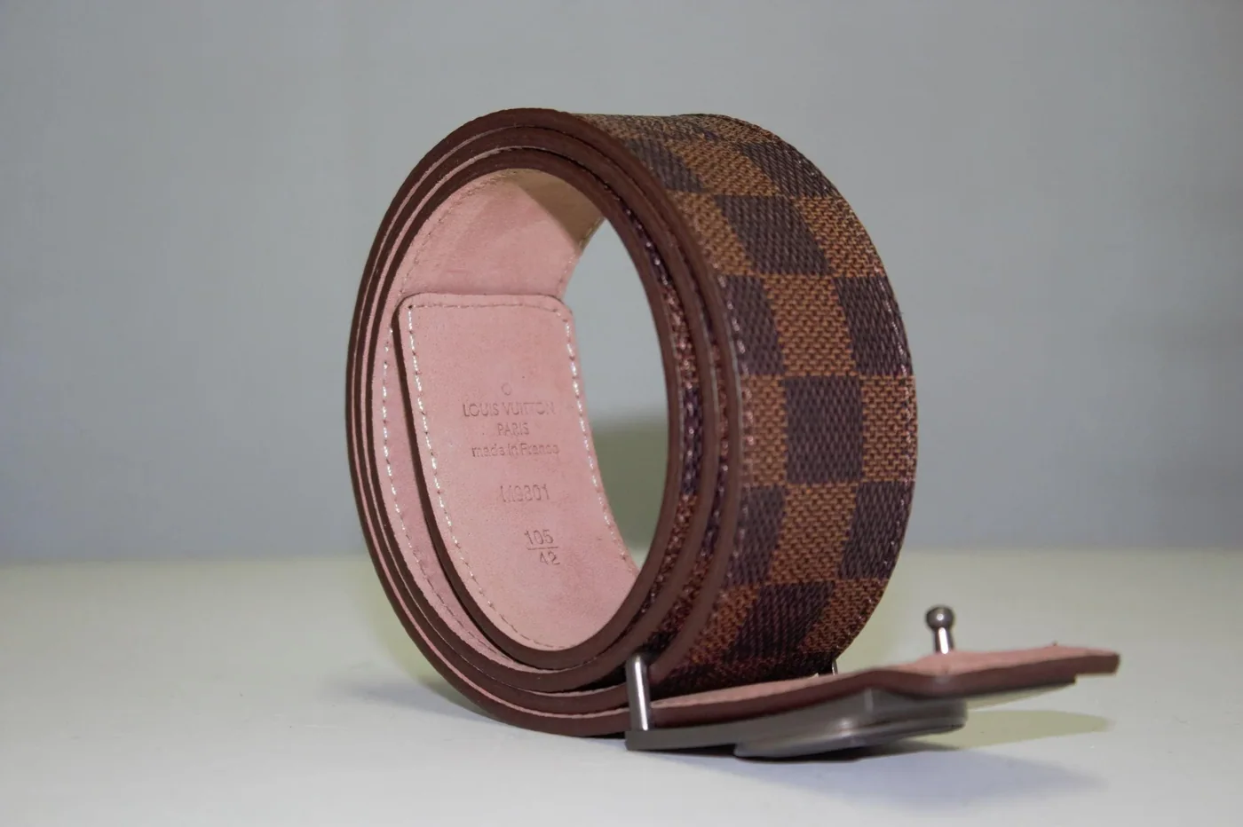 Brown Damier Chromium Buckle Leather Belt
