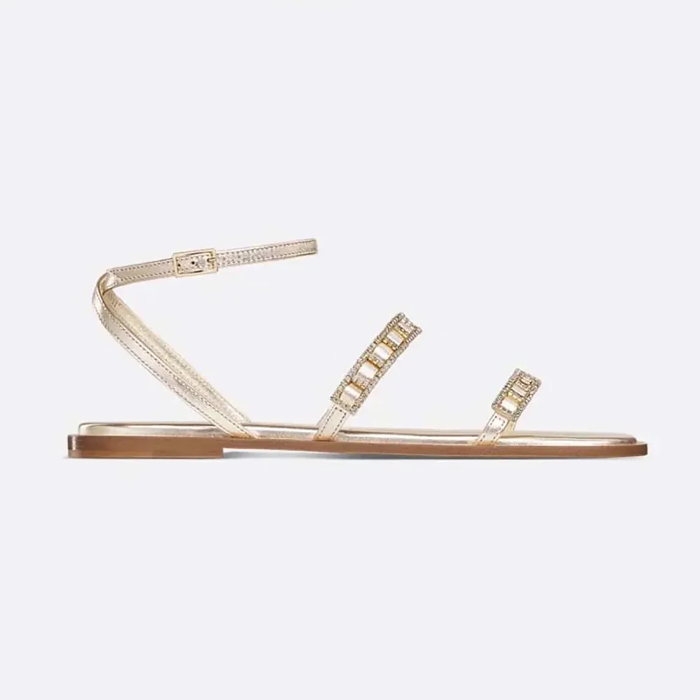 Dior Diorissime Sandal Gold-Tone Laminated Lambskin and Silver for Women in Tone Strass