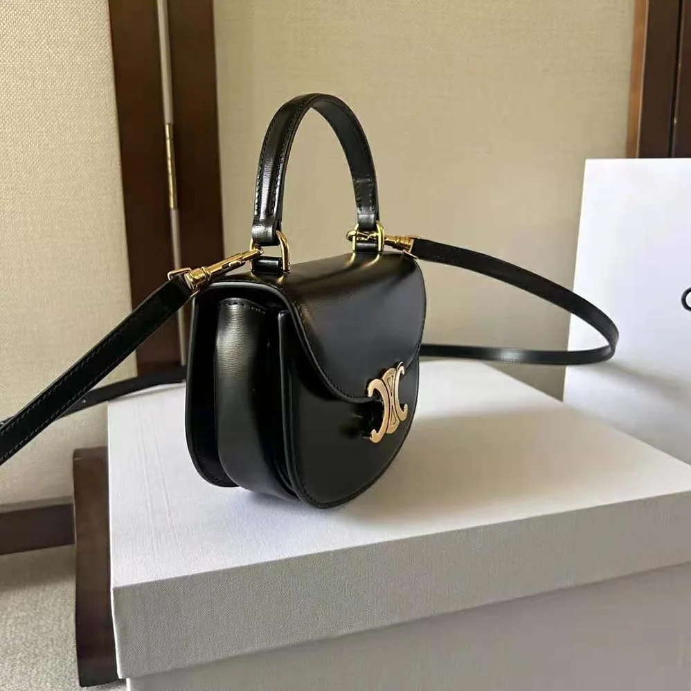 Celine Mini Besace Triomphe in Shiny Calfskin for Women in Black Celine Mini Besace Triomphe in Shiny Calfskin for Women in Black