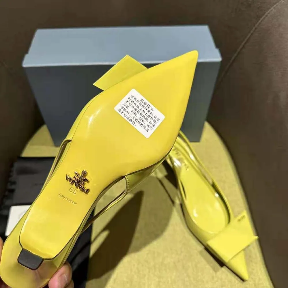 Prada Brushed Leather Slingback Pumps for Women in Yellow