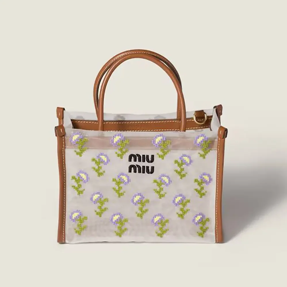Miu Miu Embroidered Mesh Top for Women in Handle Bag Miu Miu Embroidered Mesh Top for Women in Handle Bag