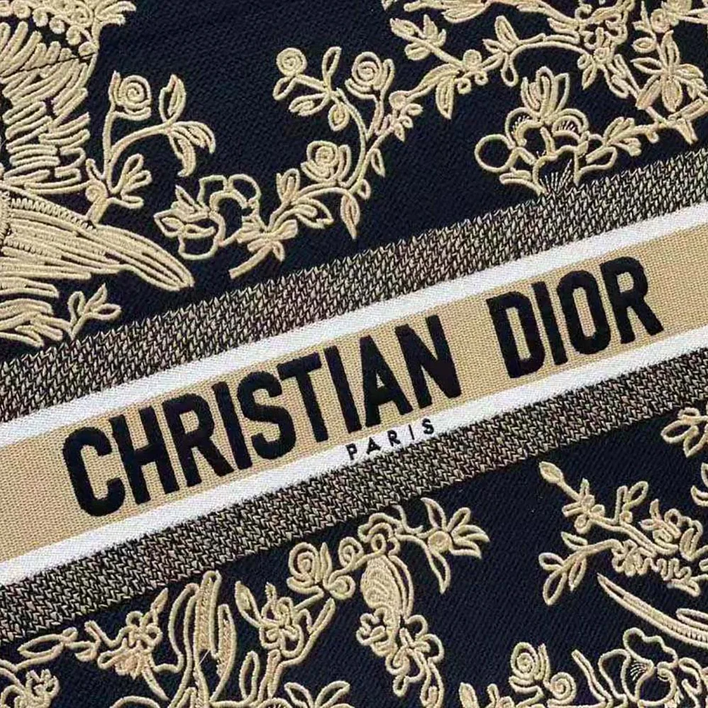 Dior Large Dior Book Tote Black Dior Jardin D'Hiver Embroidered Cotton with Velvet and Metallic Thread for Women