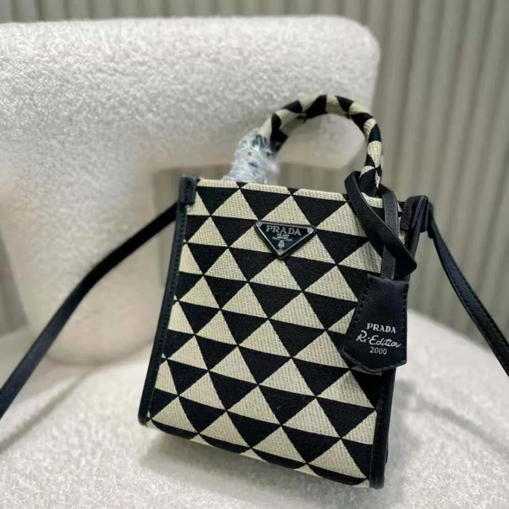 Prada Symbole Jacquard Fabric Micro Bag for Women in Black Prada Symbole Jacquard Fabric Micro Bag for Women in Black