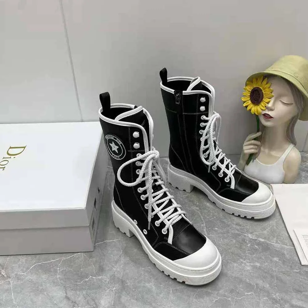 Dior D-Rise Boot Black Technical Fabric and Calfskin for Women