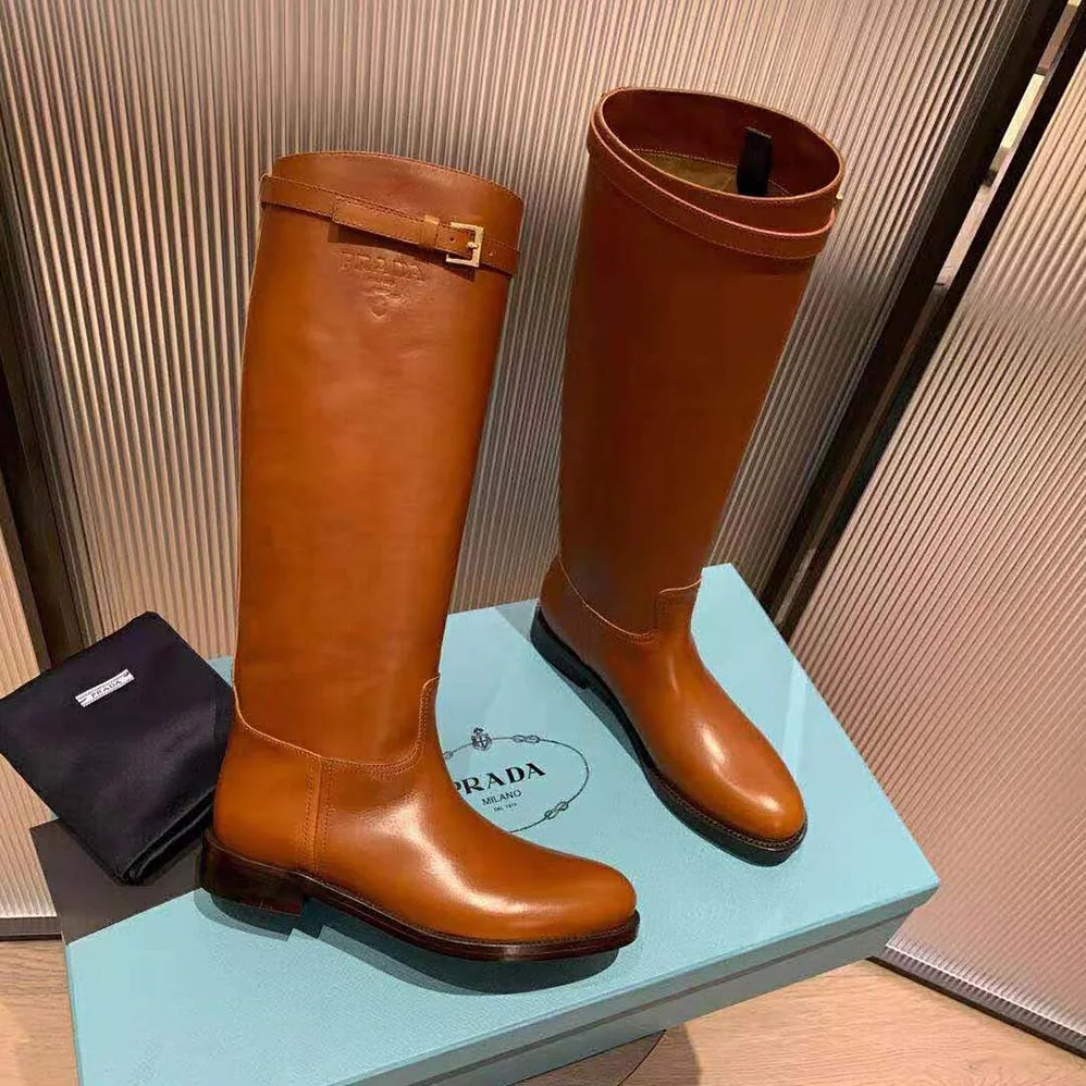 Prada Leather Boots in 30 mm Heel for Women in Brown