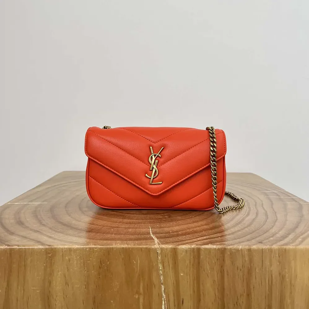 Saint Laurent YSL Loulou Mini in Lambskin for Women in Orange