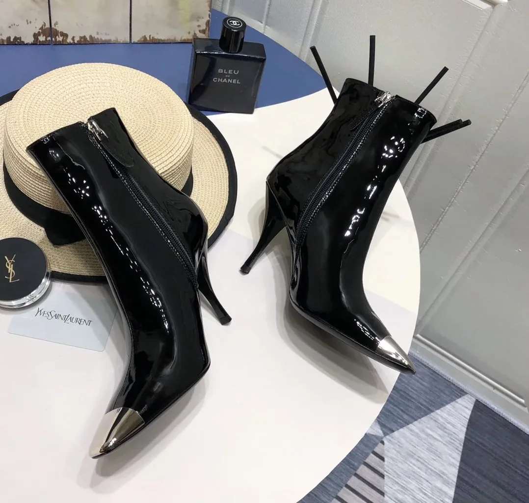Saint Laurent Marita Square Toe Stiletto Ankle Boots Black YSL Saint Laurent Marita Square Toe Stiletto Ankle Boots Black YSL