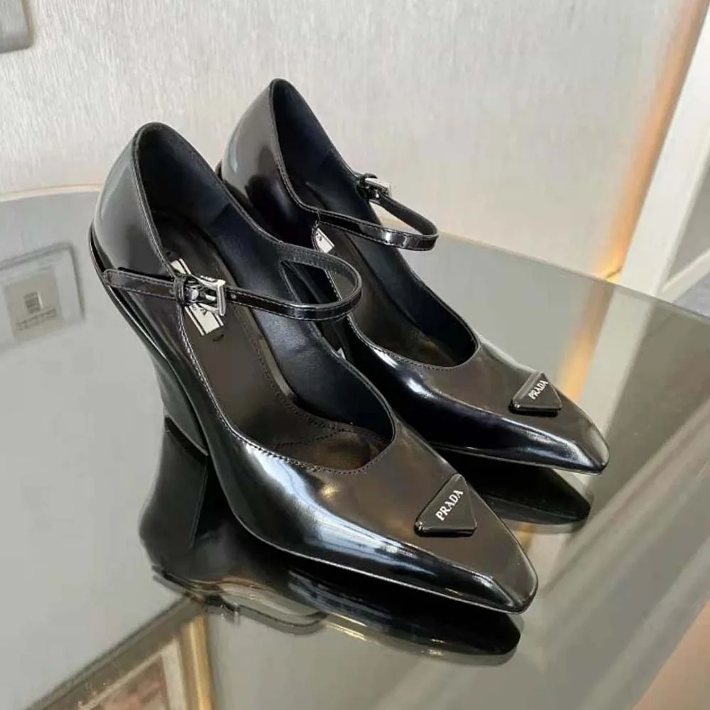 Prada Brushed Leather Pumps for Women in Black