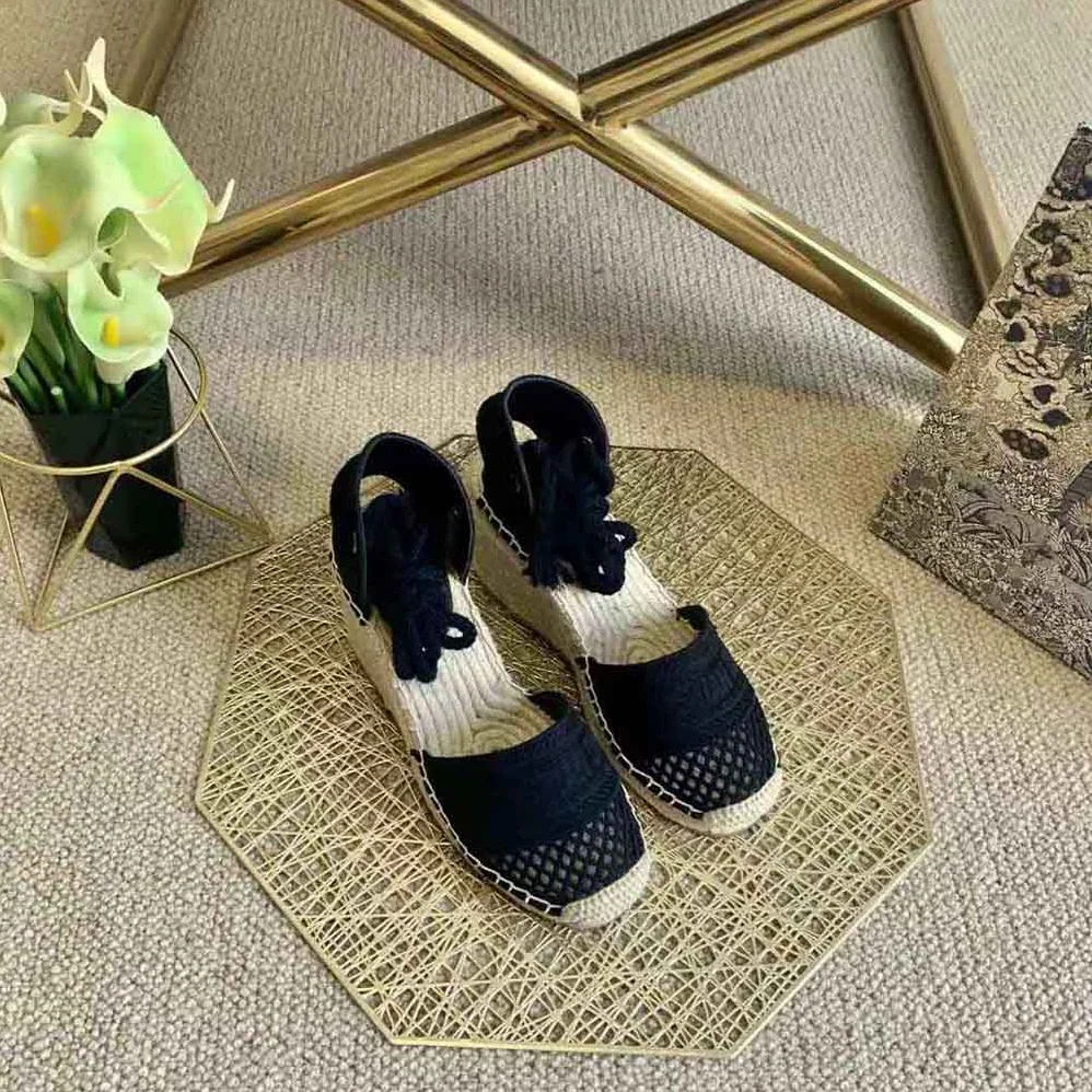 Dior Granville Wedge Espadrille Black Mesh Embroidery for Women Dior Granville Wedge Espadrille Black Mesh Embroidery for Women