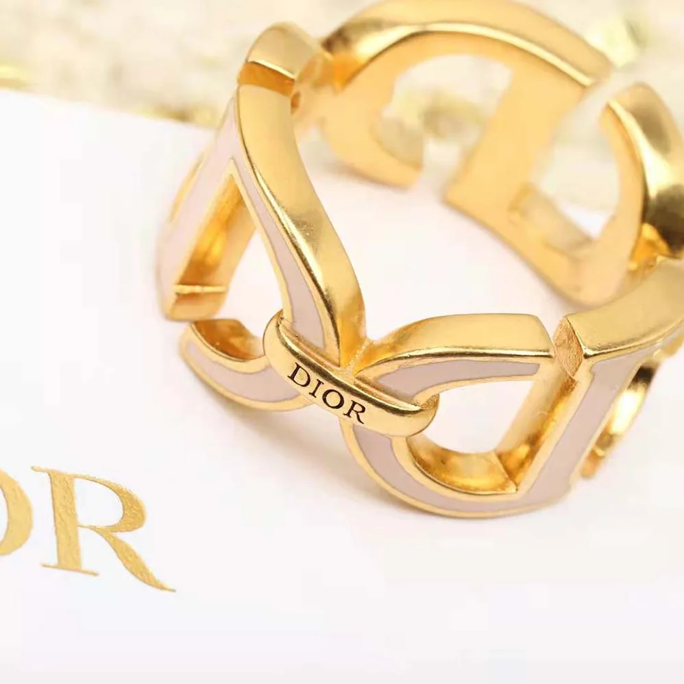 Dior 30 Montaigne Ring Gold-Finish Metal and Sand Pink Lacquer for Women Dior 30 Montaigne Ring Gold-Finish Metal and Sand Pink Lacquer for Women