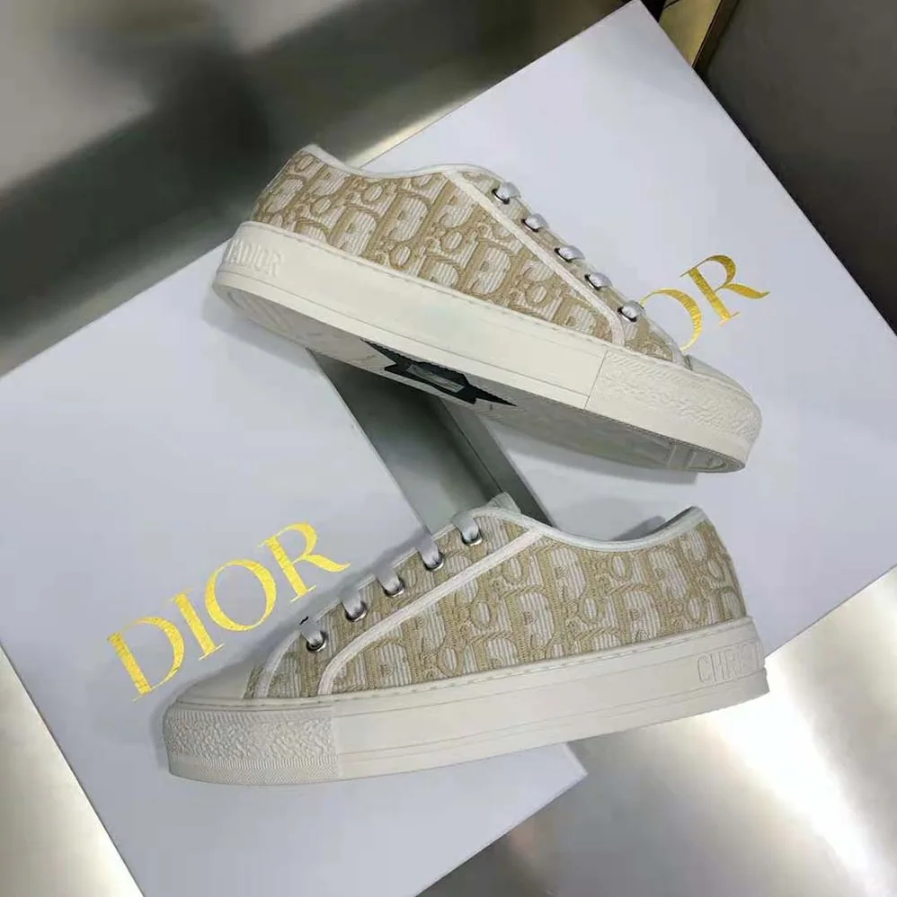 Dior Walk'N'Dior Sneaker Gold-Tone Dior Oblique Cotton with Metallic Thread Embroidery for Women Dior Walk'N'Dior Sneaker Gold-Tone Dior Oblique Cotton with Metallic Thread Embroidery for Women