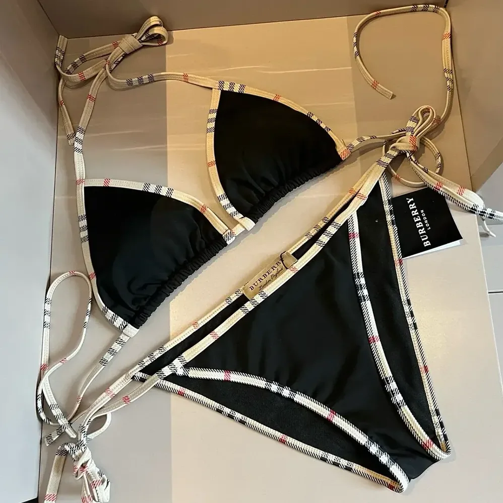 Burberry Check Trim Triangle Bikini for Women in Black Burberry Check Trim Triangle Bikini for Women in Black