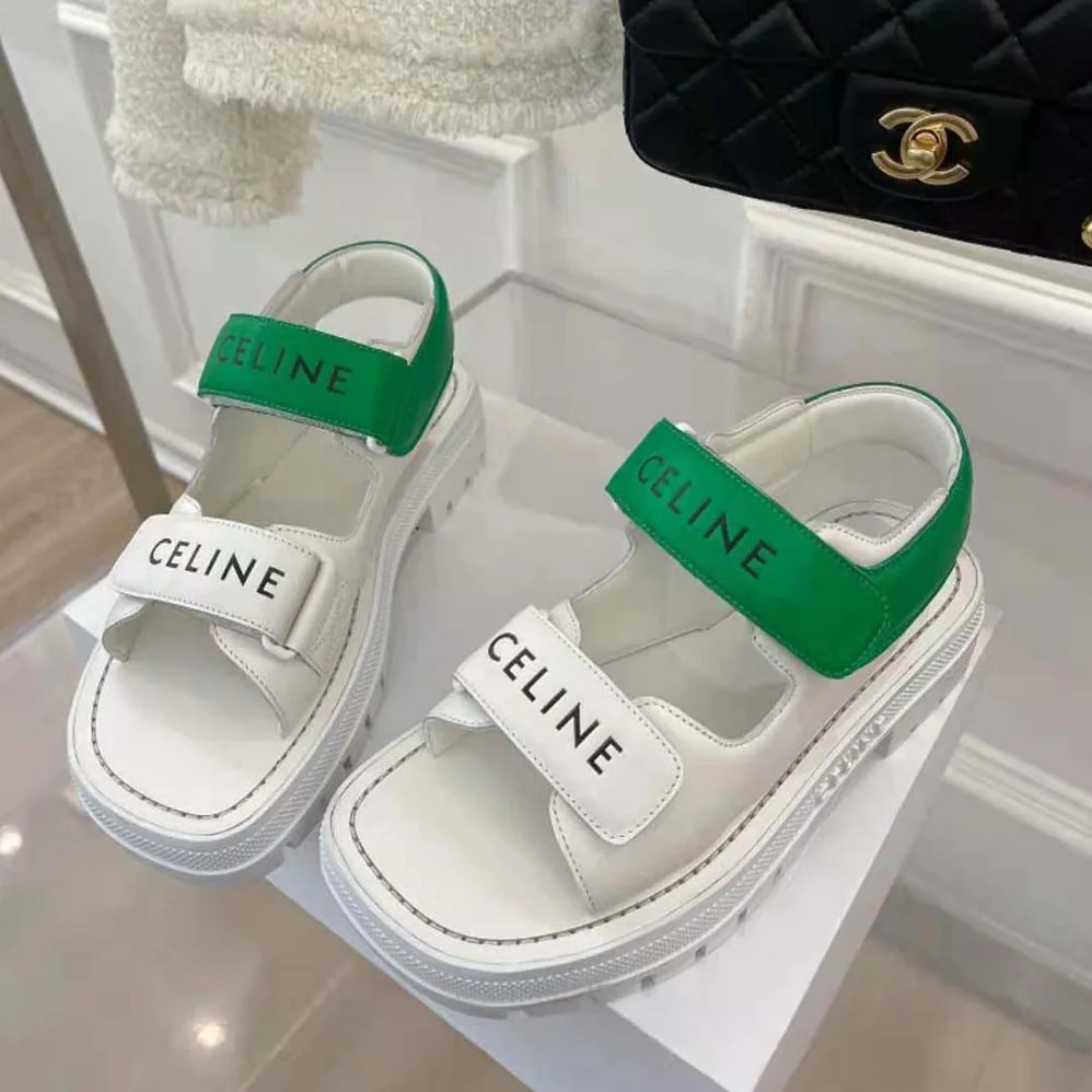 Celine Leo Scratch Sandal in Calfskin for Women in Green Celine Leo Scratch Sandal in Calfskin for Women in Green