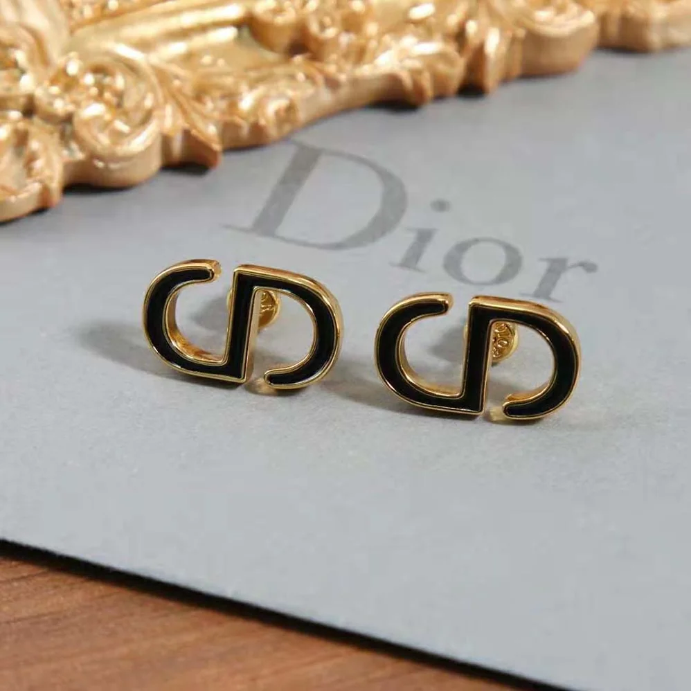 Dior Petit CD Stud Earrings Gold-Finish Metal and Black Lacquer for Women Dior Petit CD Stud Earrings Gold-Finish Metal and Black Lacquer for Women
