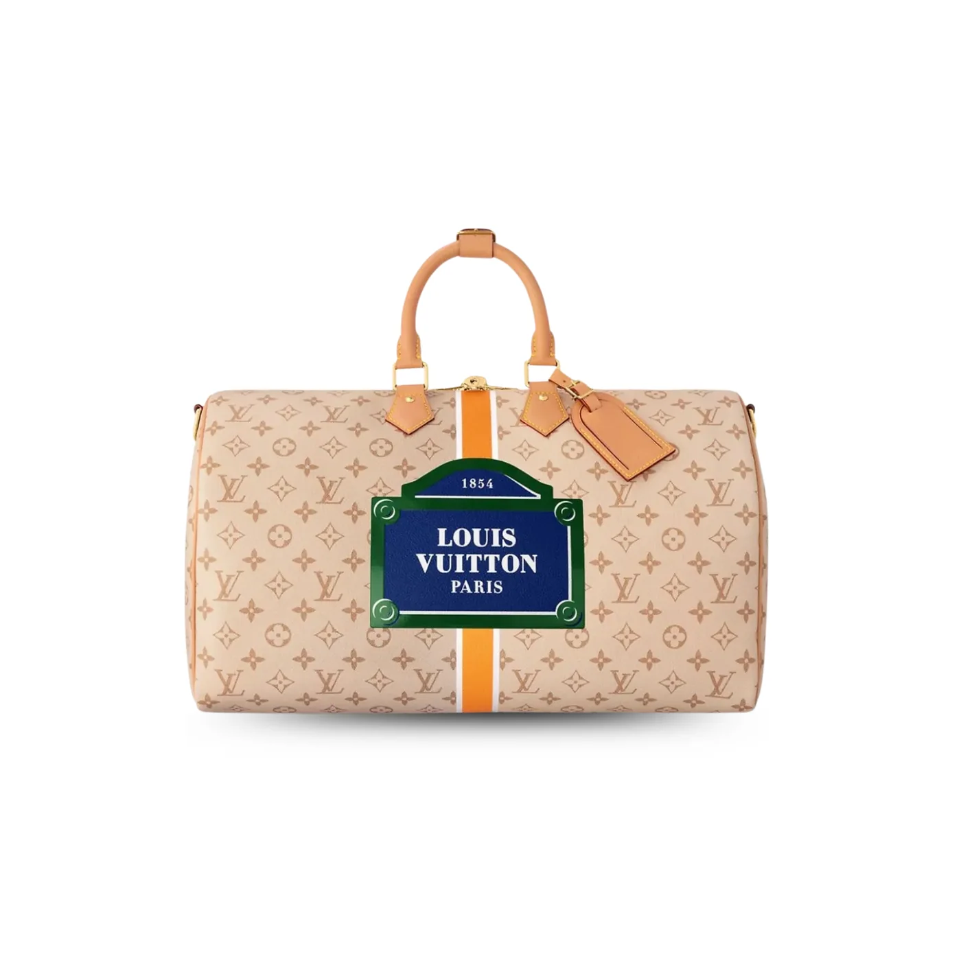 Louis Vuitton Keepall Bandouliere 45 Travel Bag in Beige Gold Hardware Louis Vuitton Keepall Bandouliere 45 Travel Bag in Beige Gold Hardware