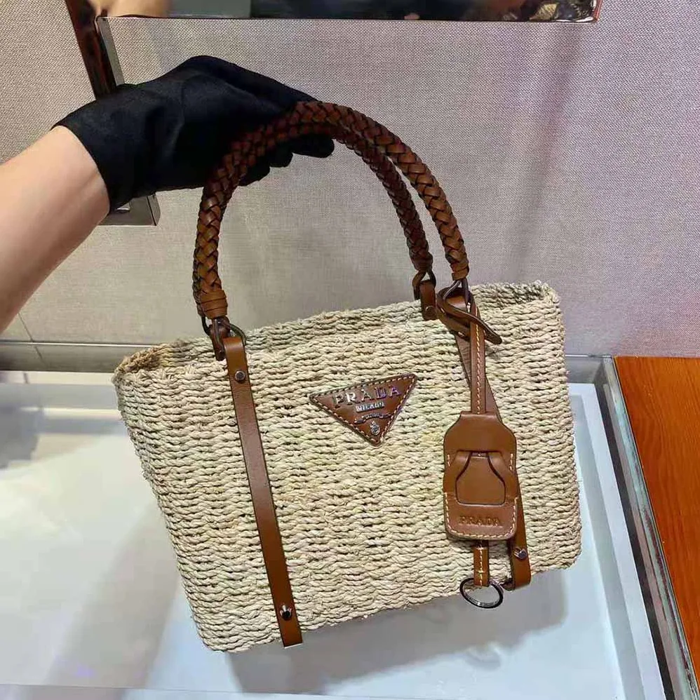 Prada Corn Husk and Leather Tote for Women Prada Corn Husk and Leather Tote for Women