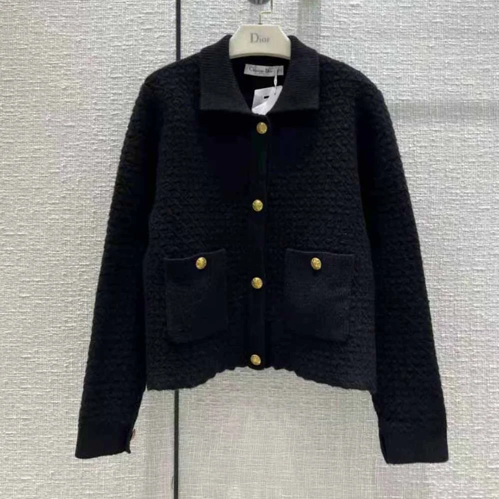 Dior Cropped Jacket Black Wool Knit for Women
