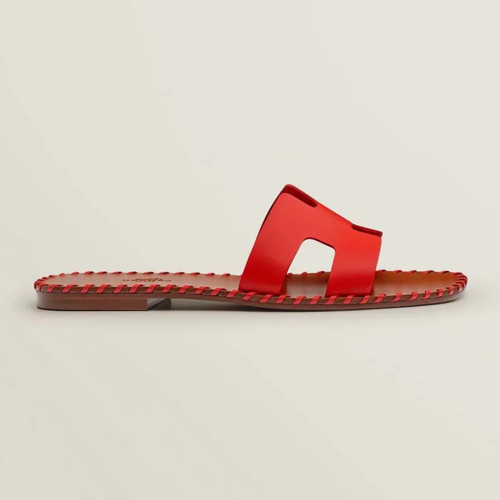 Hermes Oran Sandal in Braided Calfskin with Iconic H Cut-Out for Women in Red