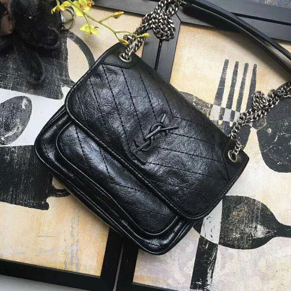 Saint Laurent YSL Niki Baby Crinkled Vintage Bag for Women in Black Saint Laurent YSL Niki Baby Crinkled Vintage Bag for Women in Black