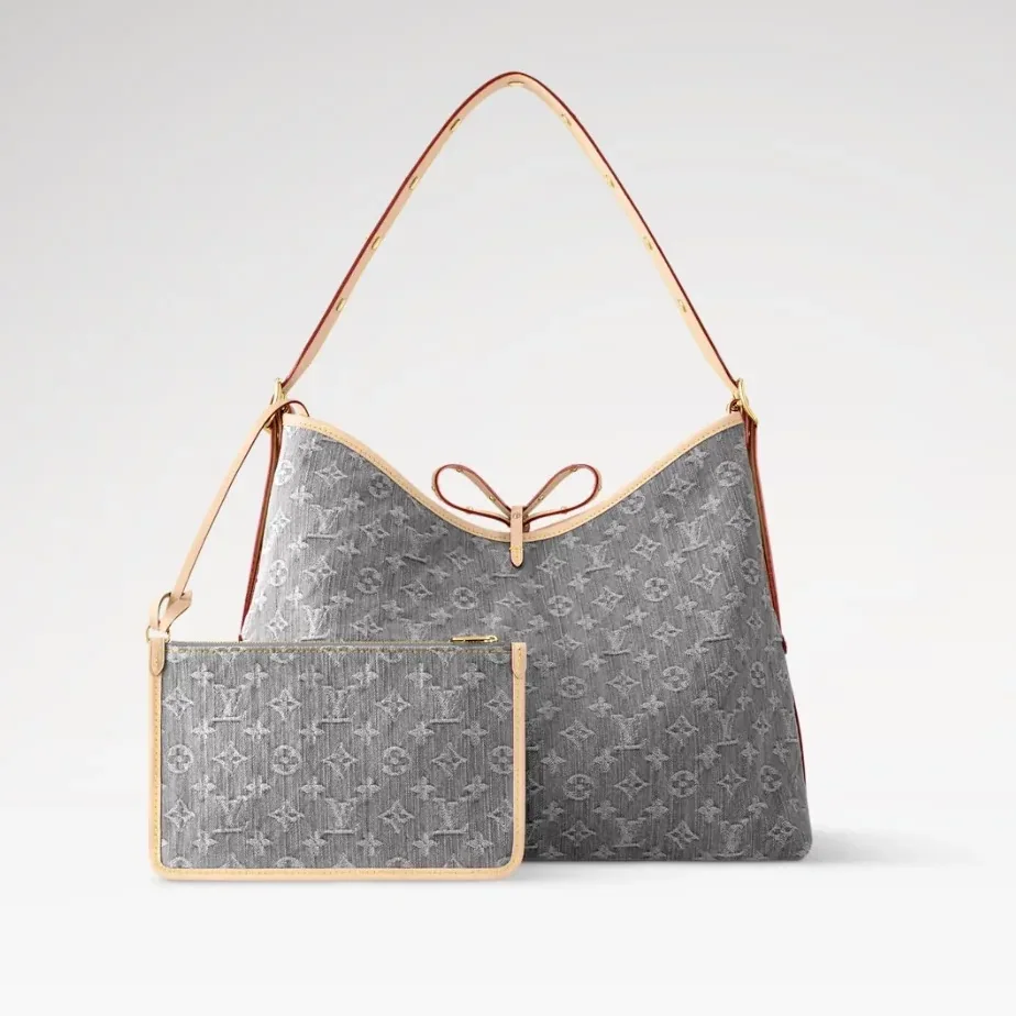 Louis Vuitton CarryAll MM Shoulder Bag in Washed Gray Gold Hardware