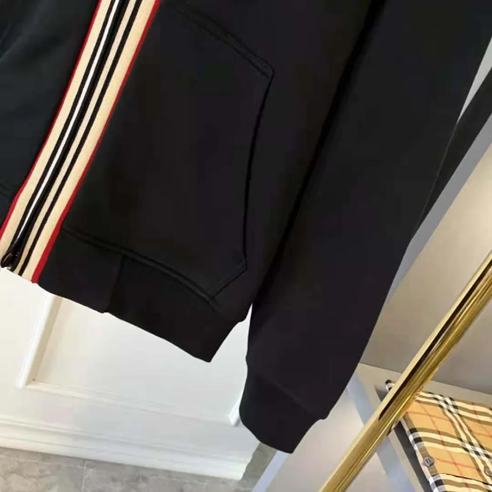 Burberry Icon Stripe Detail Cotton Hooded Top for Men in Black