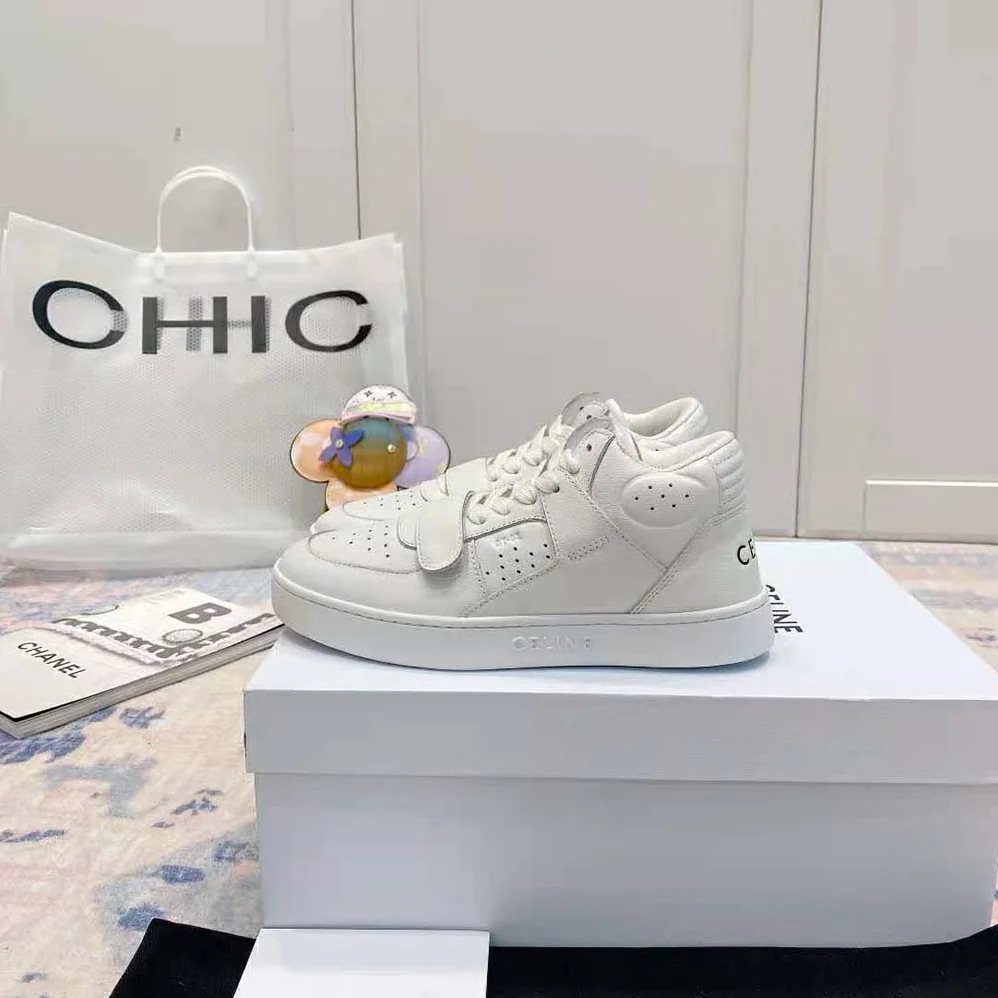Celine CT-02 Mid Sneaker with Scratch in Calfskin for Women in White Celine CT-02 Mid Sneaker with Scratch in Calfskin for Women in White