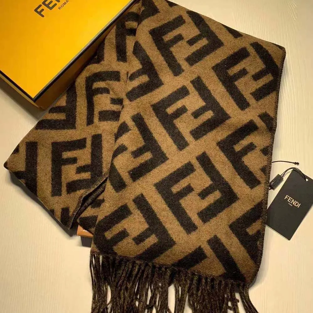 Fendi Long Scarf with Fringed Edges for Women in Brown Fendi Long Scarf with Fringed Edges for Women in Brown