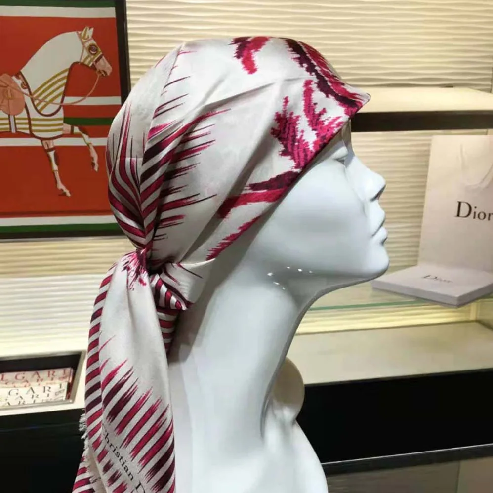 Dior Palms Square Scarf Burgundy Silk Twill for Women