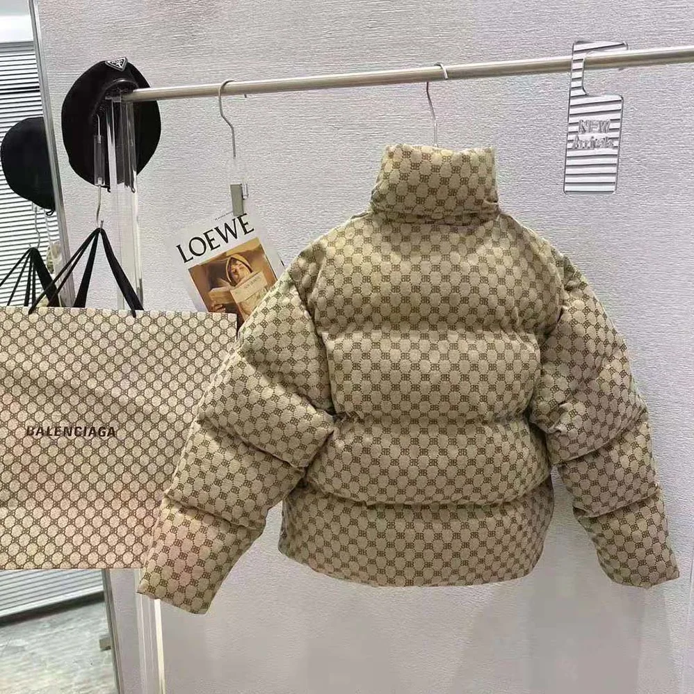 Balenciaga Hacker BB Puffer in Beige and Brown Canvas Jacquard for Men Balenciaga Hacker BB Puffer in Beige and Brown Canvas Jacquard for Men