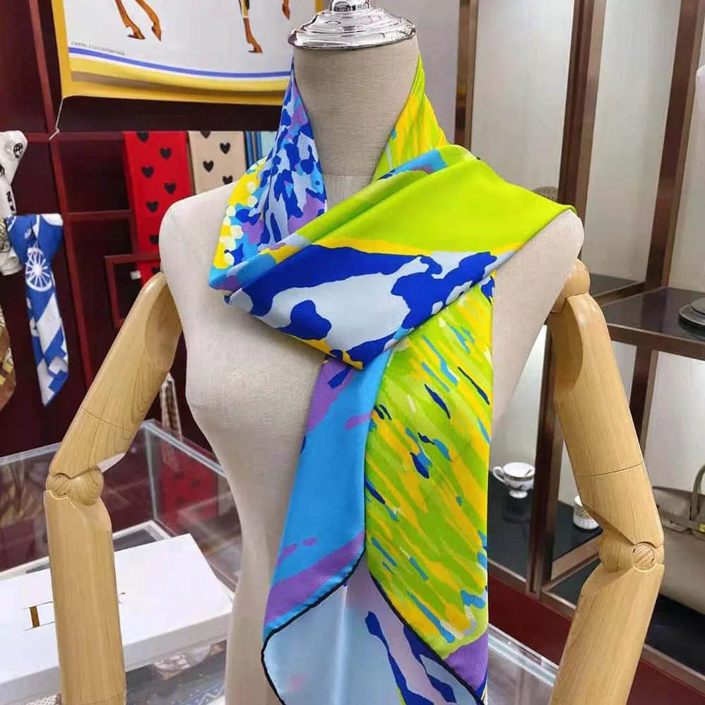 Dior D-Wood Square Scarf Multicolor Silk Twill for Women in Blue