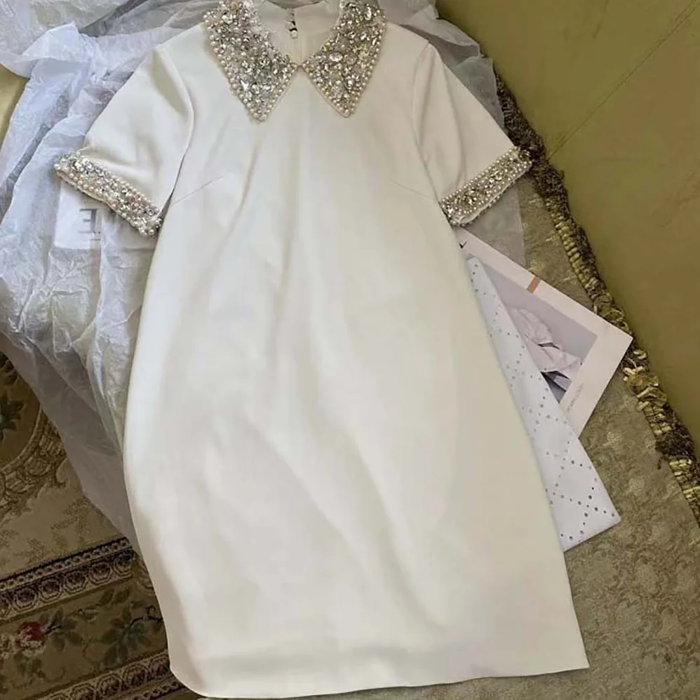Miu Miu Crystal-Embellished Shift Dress for Women in White