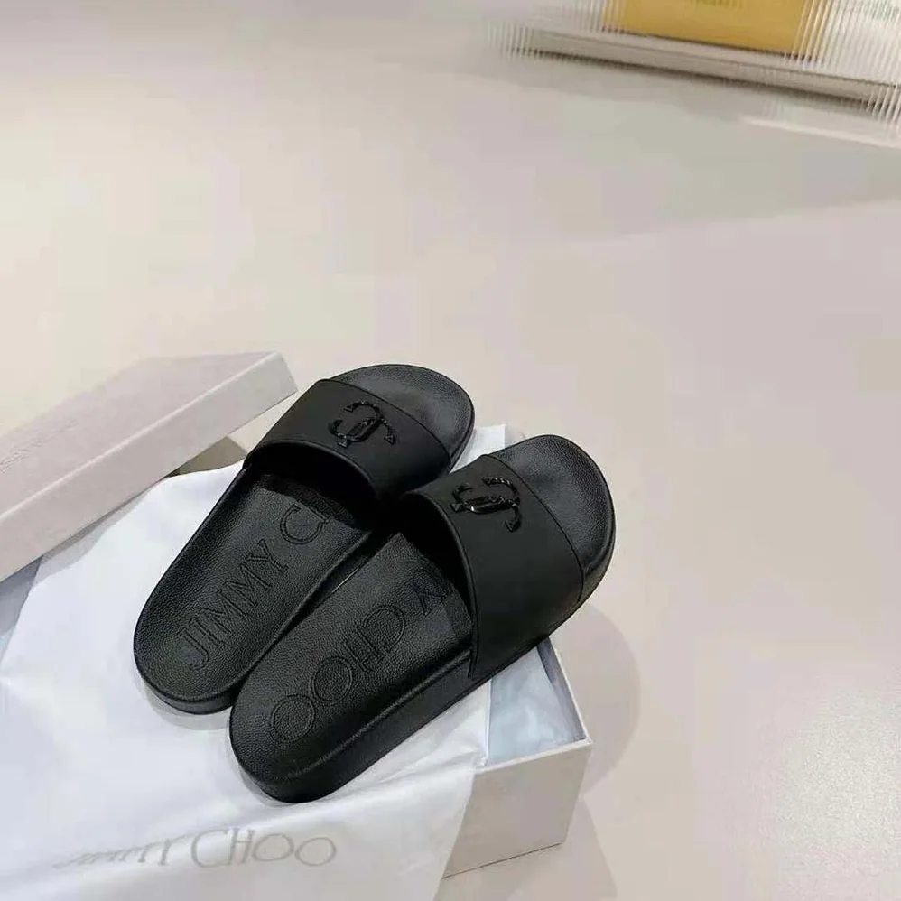 Jimmy Choo Port/F Black Rubber Slides with JC Monogram for Women Jimmy Choo Port/F Black Rubber Slides with JC Monogram for Women
