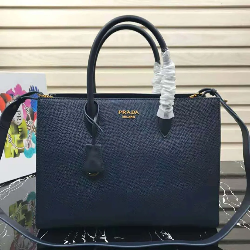 Prada Large Saffiano Leather Handbag for Women in Navy Prada Large Saffiano Leather Handbag for Women in Navy