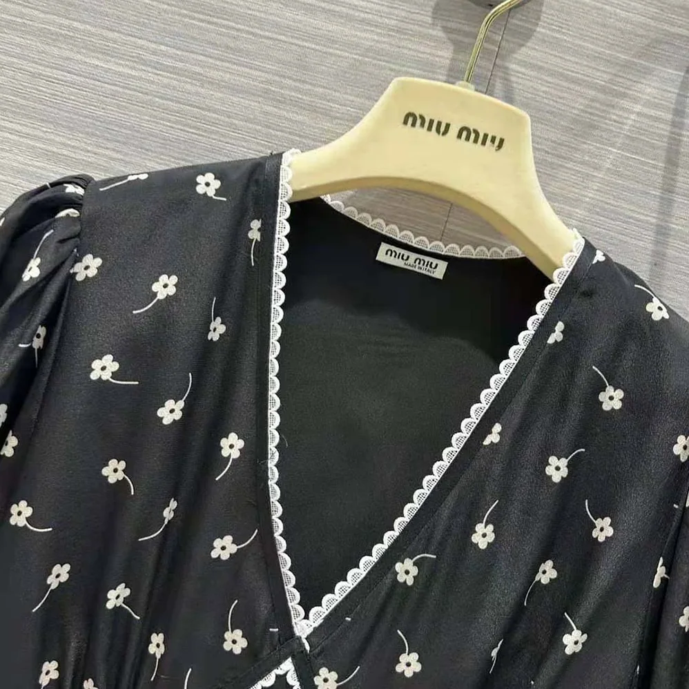 Miu Miu Crepe De Chine Mini-Dress for Women in Black Miu Miu Crepe De Chine Mini-Dress for Women in Black