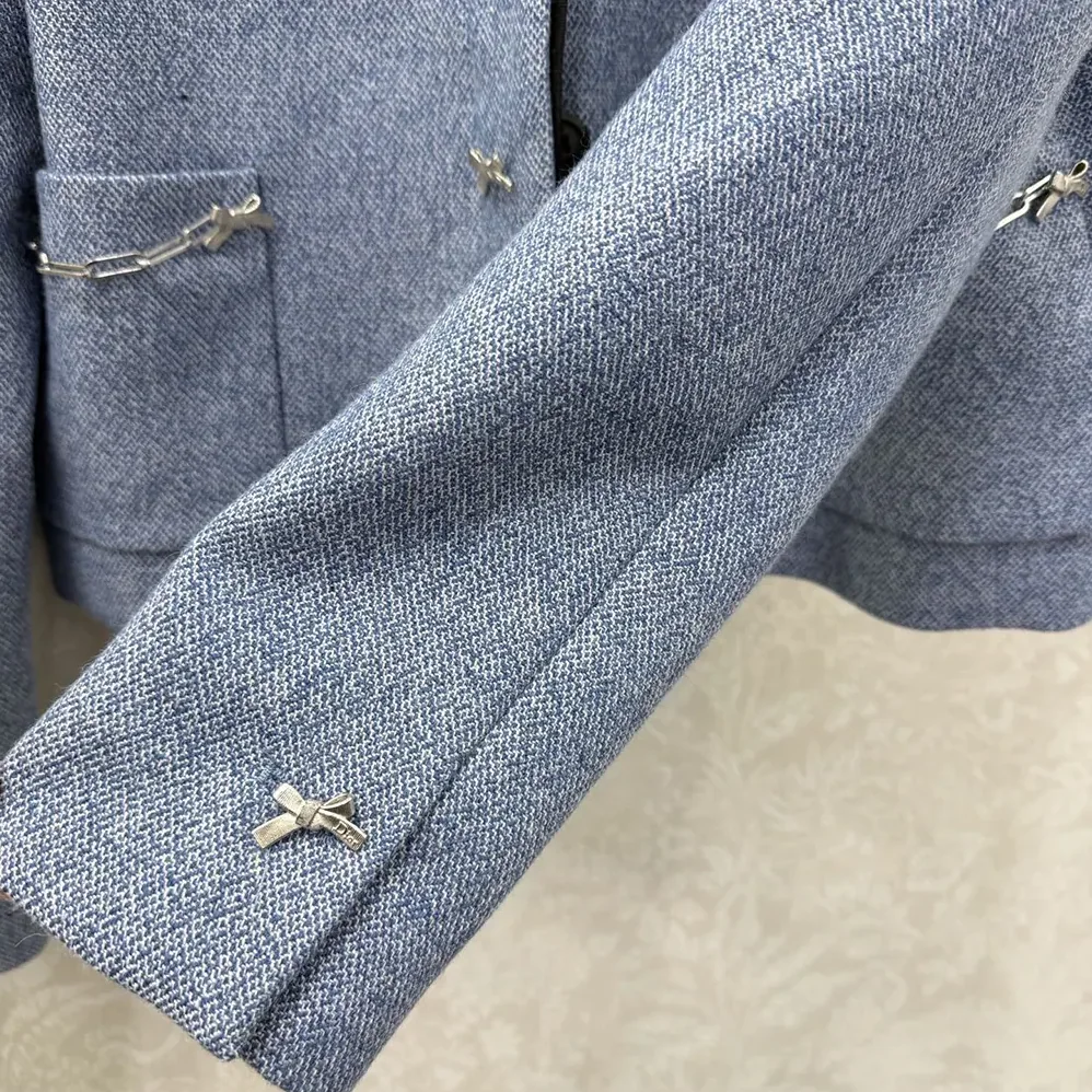 Dior Cropped Jacket Blue Virgin Wool Tweed for Women Dior Cropped Jacket Blue Virgin Wool Tweed for Women