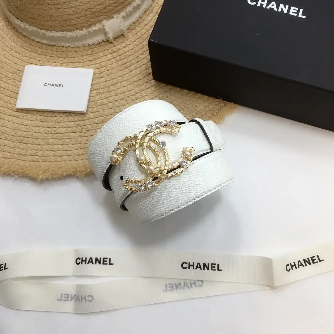 Chanel Belt With Double C Buckle White Gold Chanel Logo Hardware for Women