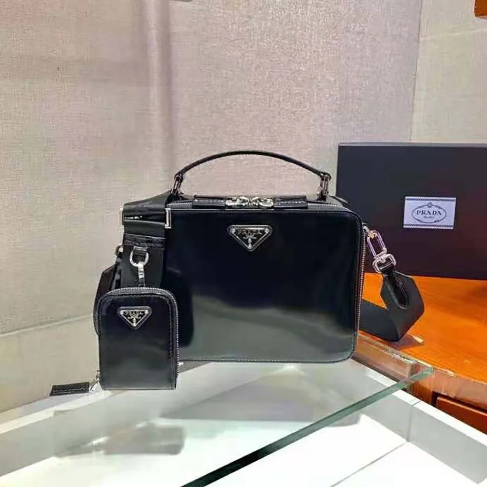 Prada Prada Brique Brushed Leather Bag for Women in Black Prada Prada Brique Brushed Leather Bag for Women in Black