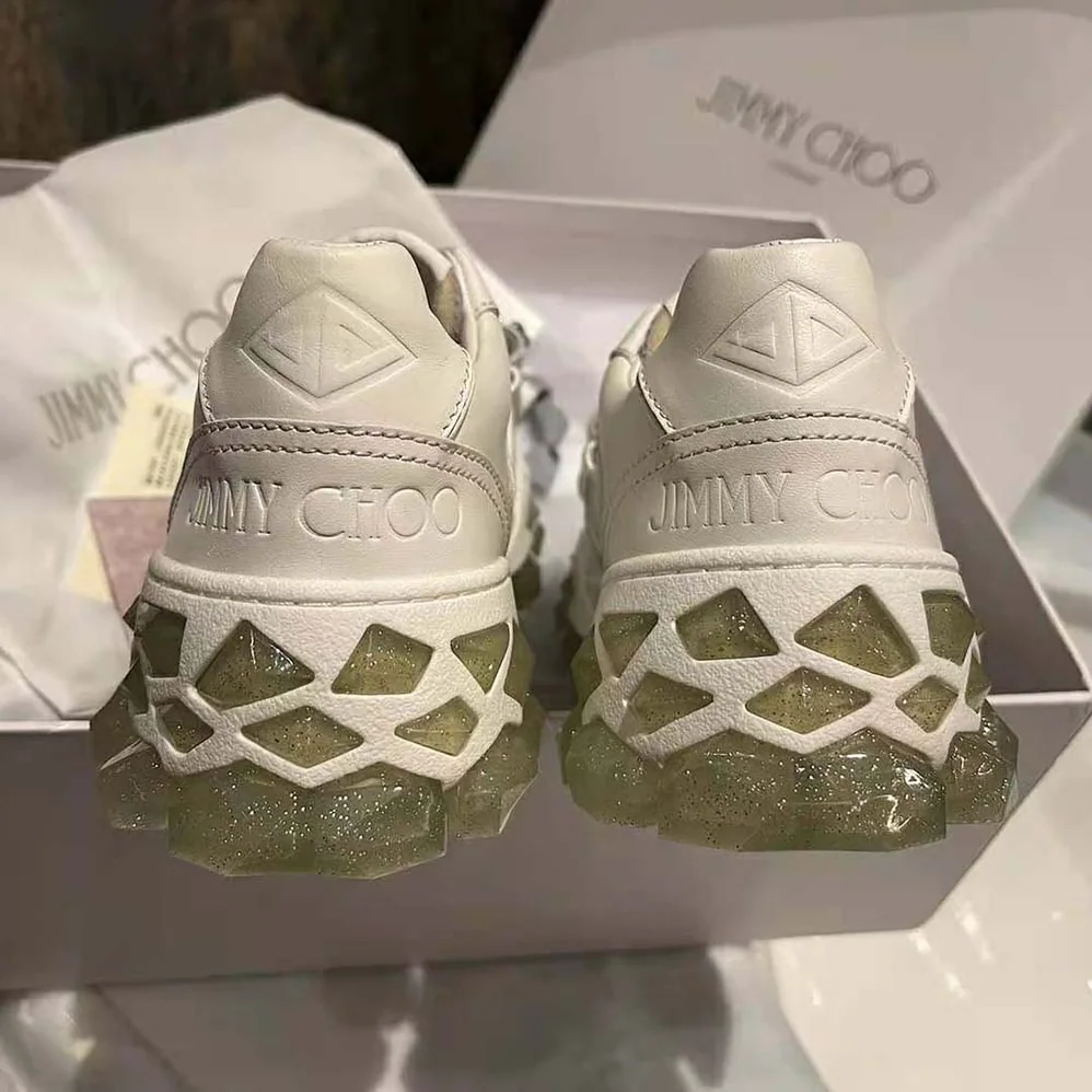 Jimmy Choo Diamond X Strap/F White Calf Leather Low Top Trainers with Crystal Strap for Women