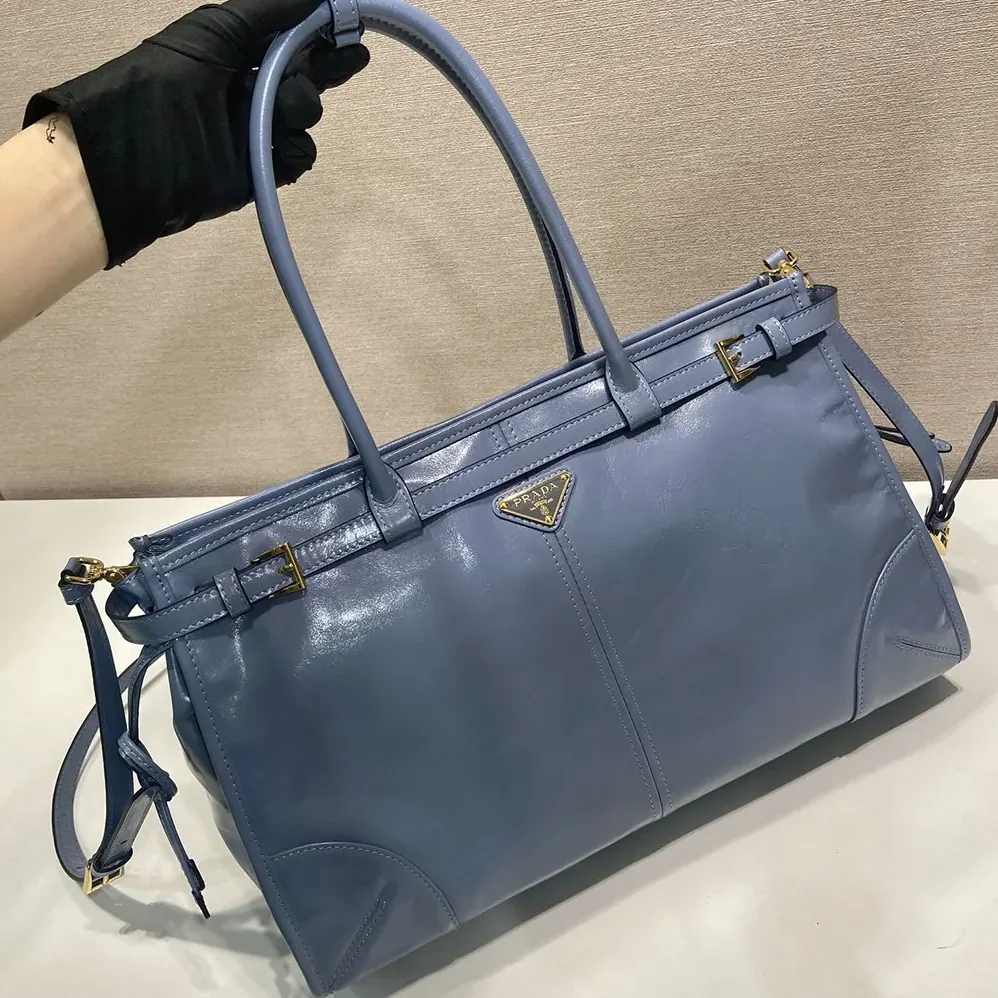 Prada Bonnie Large Leather Handbag for Women in Light Blue Prada Bonnie Large Leather Handbag for Women in Light Blue