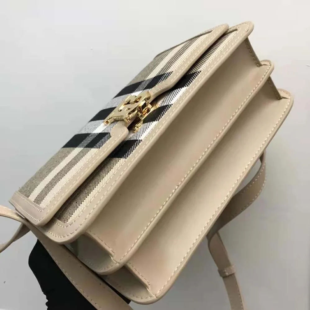 Burberry Medium Check Canvas and Leather TB Bag for Women in Beige Burberry Medium Check Canvas and Leather TB Bag for Women in Beige