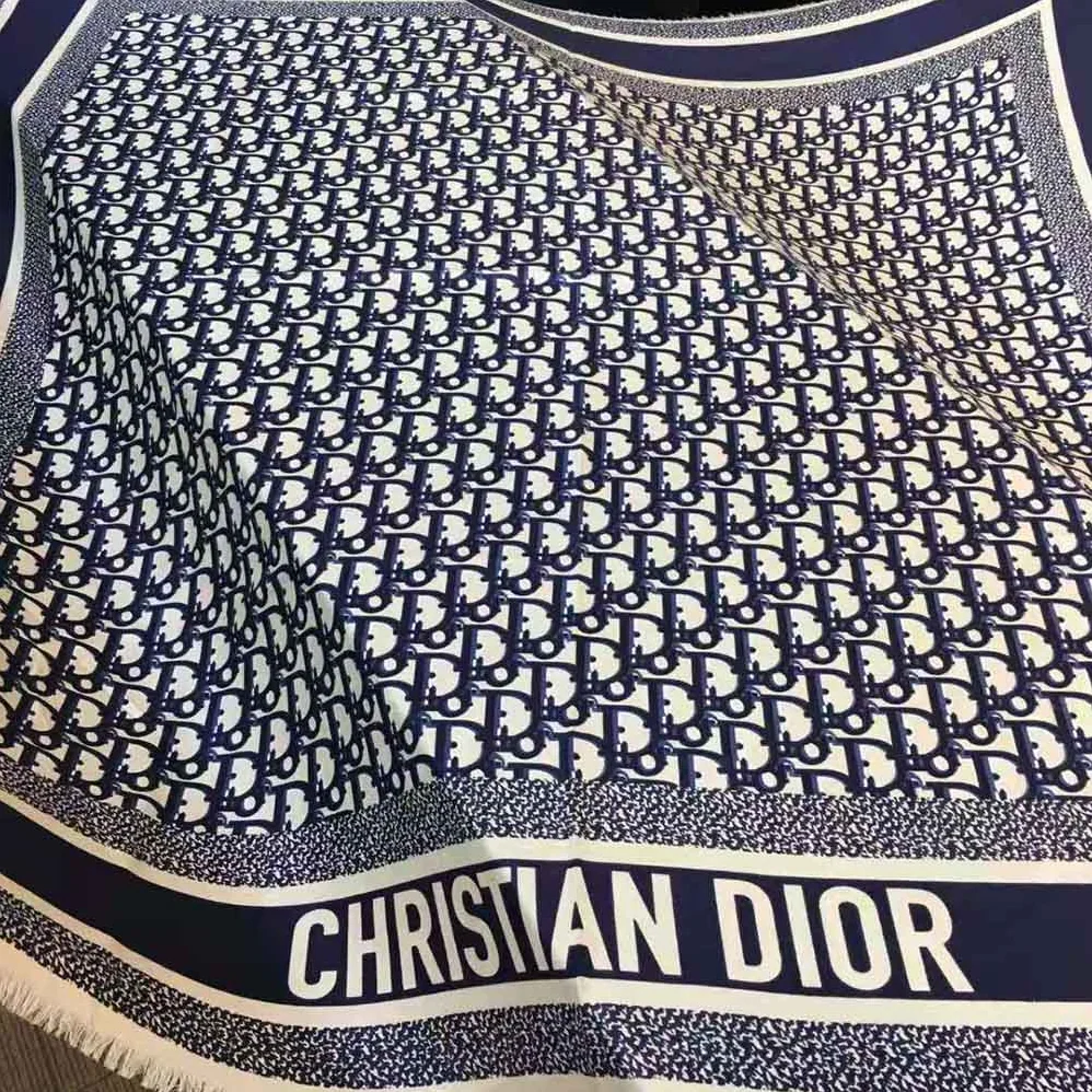 Dior Dior Oblique Square Scarf Navy Blue Silk Twill for Women