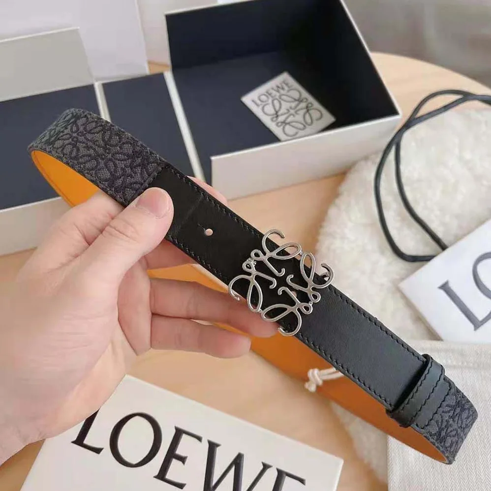 Loewe Anagram Belt in Jacquard and Calfskin for Men in Black Loewe Anagram Belt in Jacquard and Calfskin for Men in Black