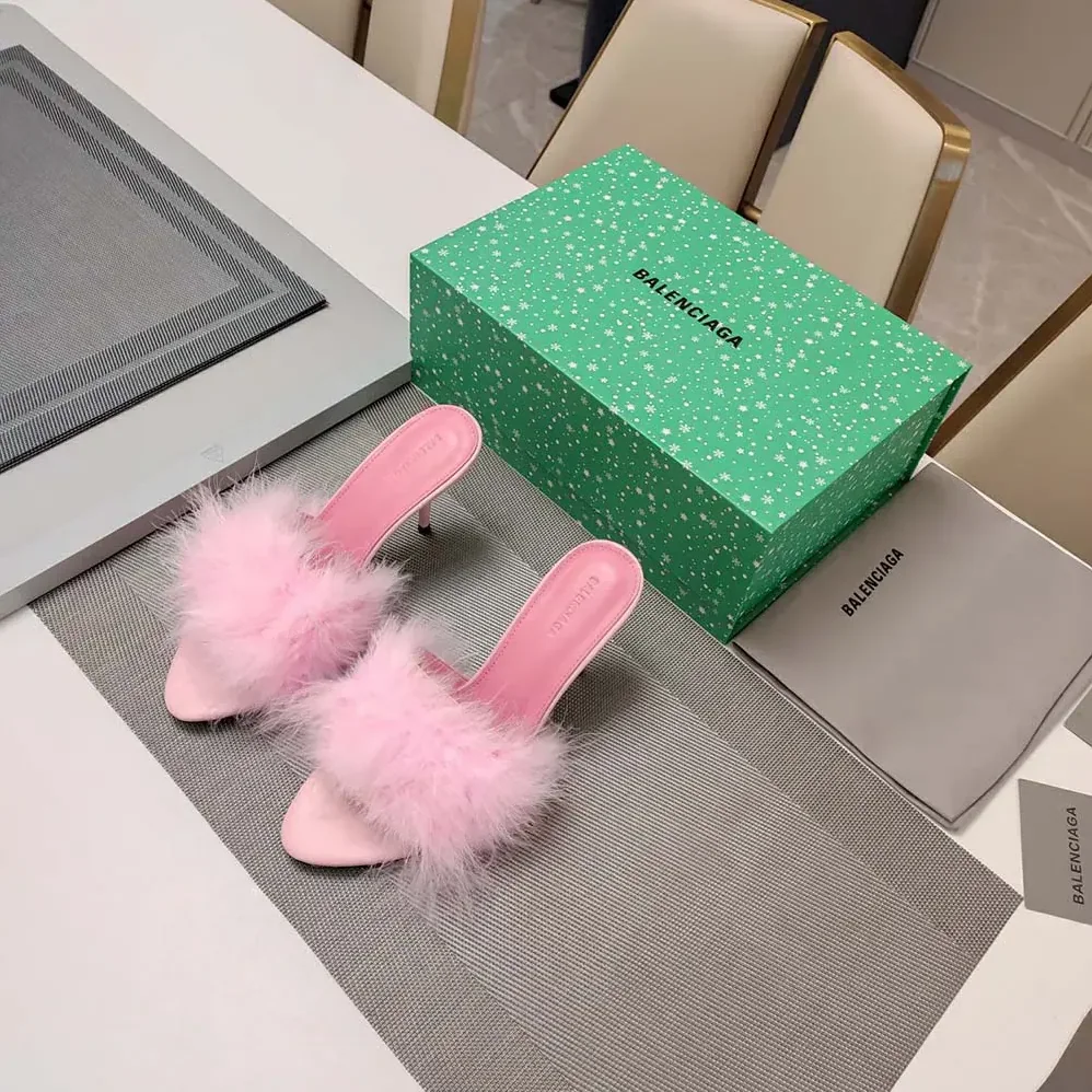 Balenciaga Boudoir 70mm Sandal in Pink Feathers for Women Balenciaga Boudoir 70mm Sandal in Pink Feathers for Women
