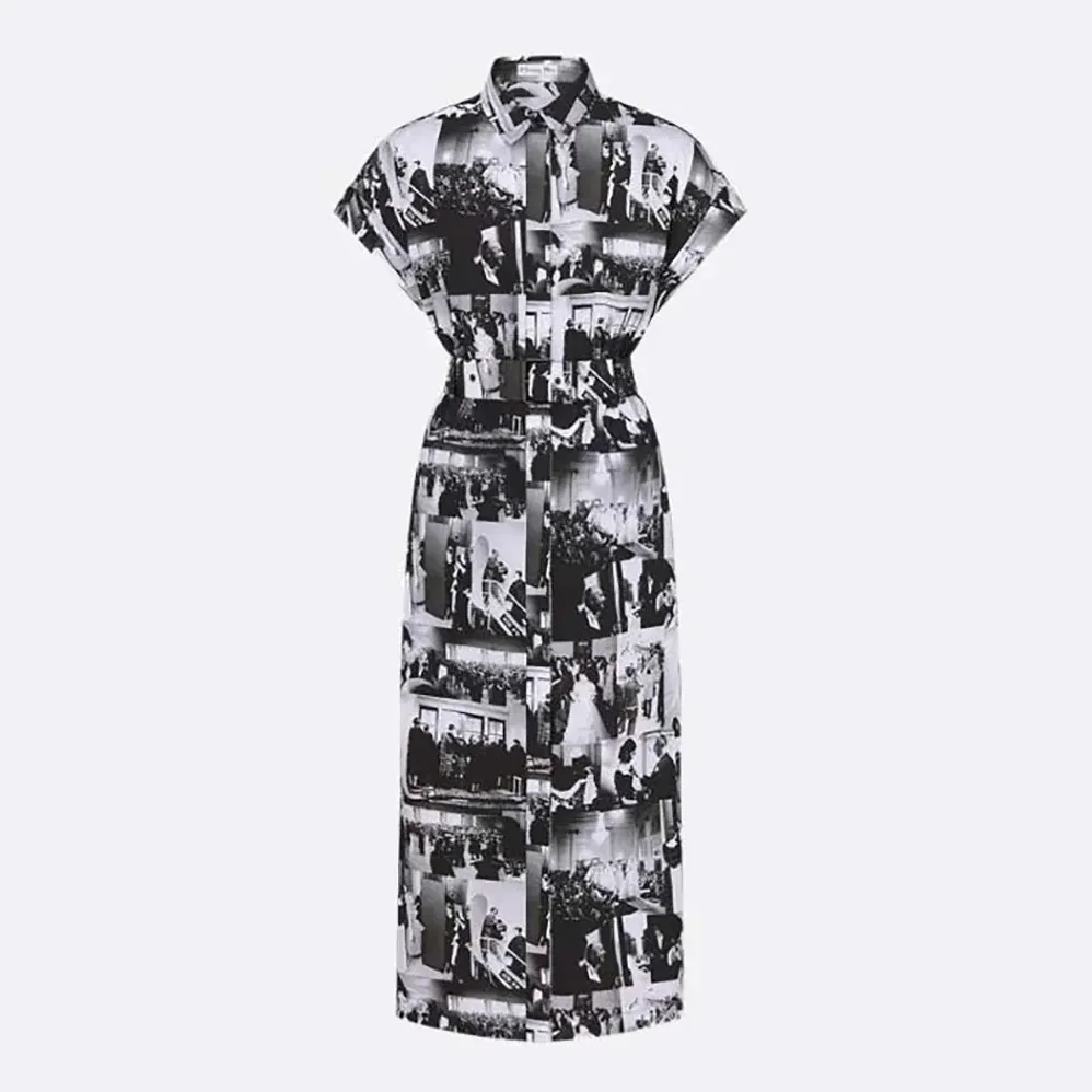Dior Mid-Length Shirtdress Black and White Cotton and Silk Poplin for Women