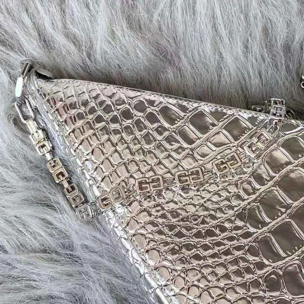 Givenchy Small Cut Out Bag in Crocodile Effect Leather with Chain for Women in Silver