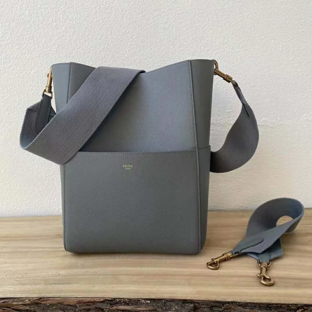 Celine Sangle Bucket Bag in Soft Grained Calfskin for Women in Silver