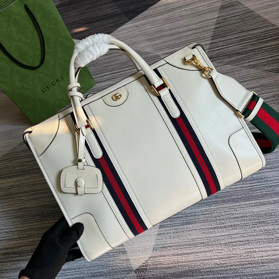 Large Bauletto Top Handle Bag With Double G White in Brown / Large Bauletto Top Handle Bag With Double G White in Brown /