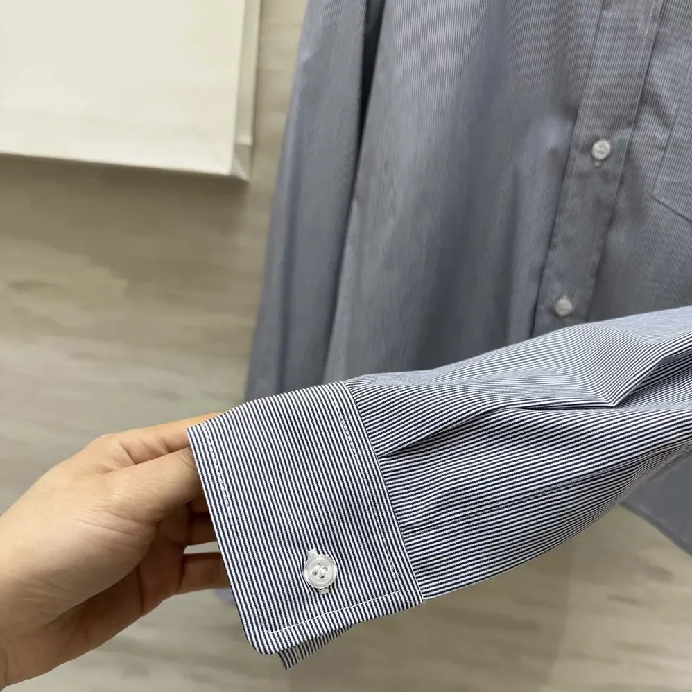 Celine Cropped Shirt in Striped Cotton and Silk for Women