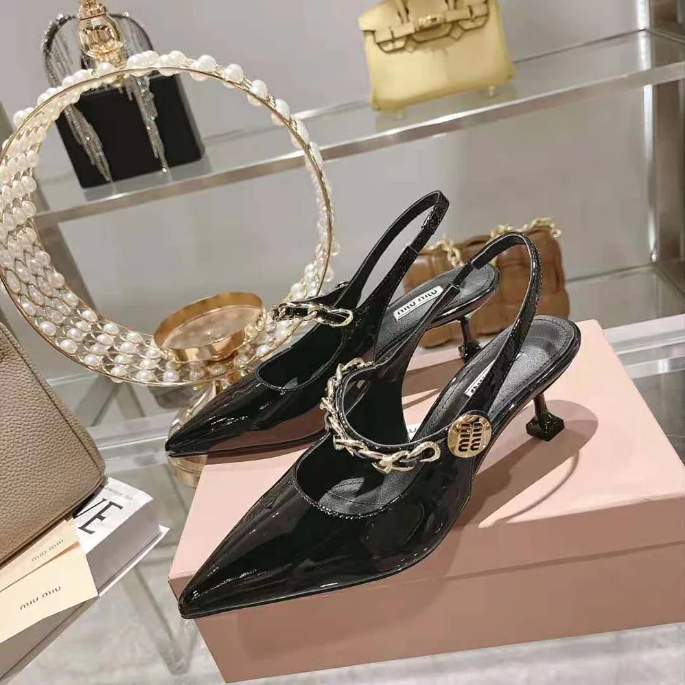 Miu Miu Patent Leather Slingback Pumps in 55mm Heel Height for Women in Black Miu Miu Patent Leather Slingback Pumps in 55mm Heel Height for Women in Black